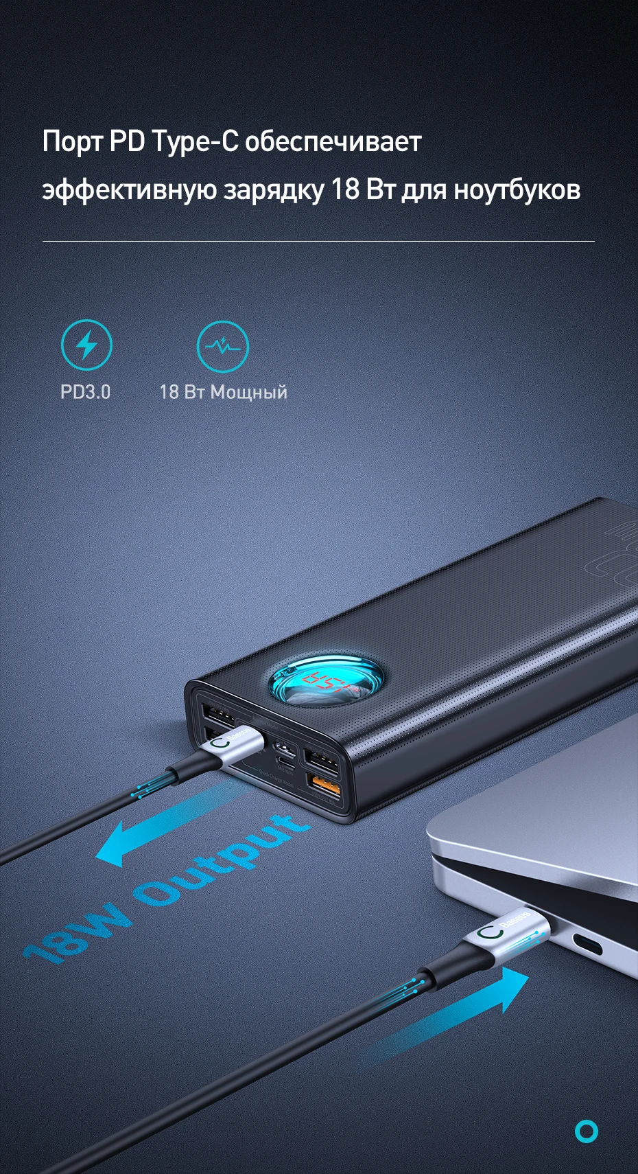Baseus 30000mAh power Bank USB C PD 3,0 Быстрая зарядка+ быстрая зарядка 3,0 Портативный внешний аккумулятор для ноутбука samsung power bank