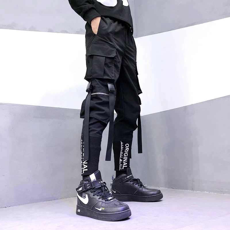 

Japanese Fashion Street Cargo Pants Men Harajuku Casual Ribbon Pockets Sweatpants Hip-Hop Oversized Jogger Men Techwear Trousers