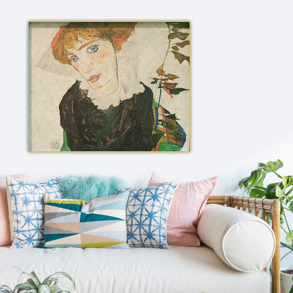 

Holover Western Art Decor Poster Egon Schiele"Portrait of Wally Neuzil"Canvas Oil Painting Aesthetic Wall Home Room Decoration