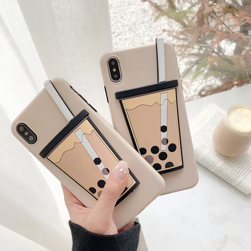 Корейский Bubble чайный чехол для iPhone X XS MAX XR жемчужный молочный чай Мягкий