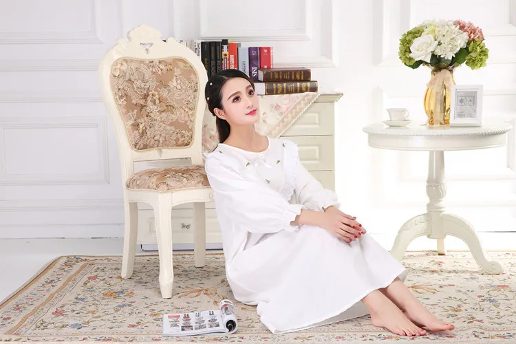 Женская кружевная ночная рубашка белая винтажная сорочка из 2019 хлопка с оборками