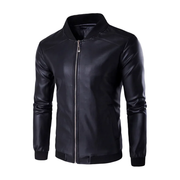 

2020 New Style Men's Fashion Trend Motorcycle Leather Clothing with Stand Collar Youth Solid Color Casual PU Leather Clothing