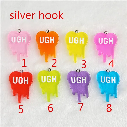 silver hook 10 шт 26*35 плоская задняя Смола Блеск кабошоны UH кулон части декодер чехол для телефона - Цвет: silver hook