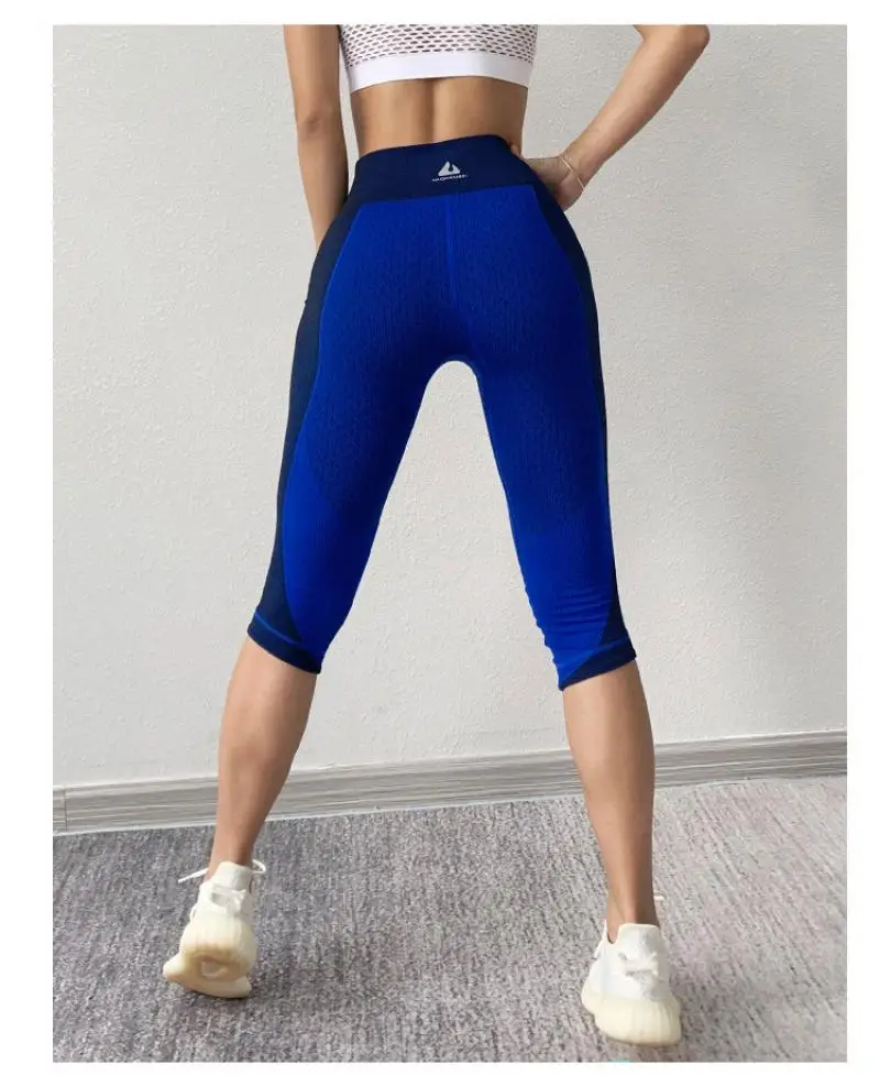 

Women Yoga Pant Elastic Hit Color Seamless Sport Leggings Quick Dry Capris Running Trouser Woman Crop Leggins Gym Fitness Tights