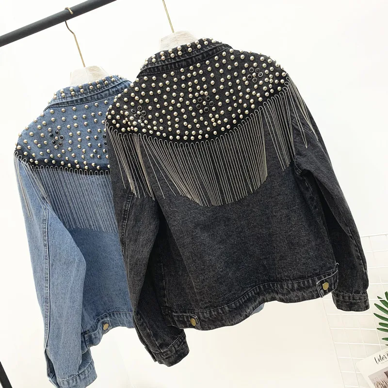 Женская джинсовая куртка в уличном стиле осенняя новая свободная Черная с