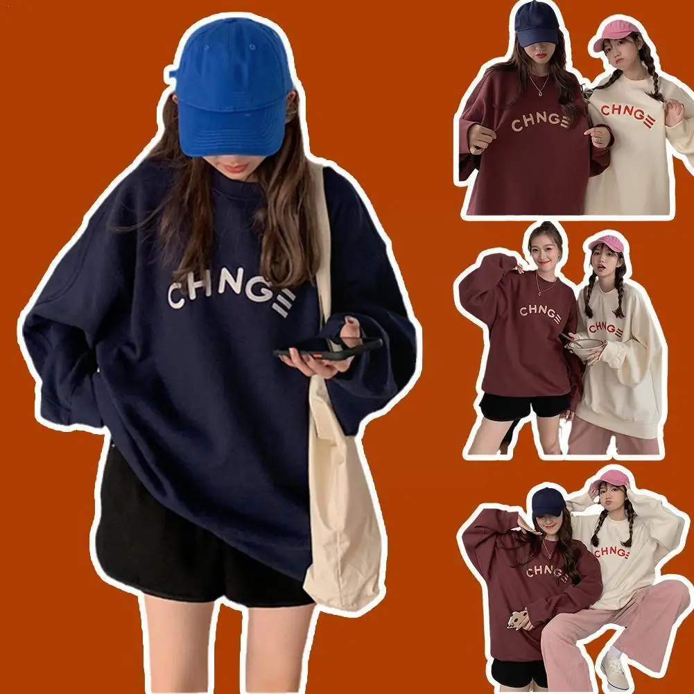 

Autumn Vintage Sporty Letters Pattern Print Color Women Cotton Lover Warm Sprot Round Loose Pullover Sweatshirt Neck U4i7