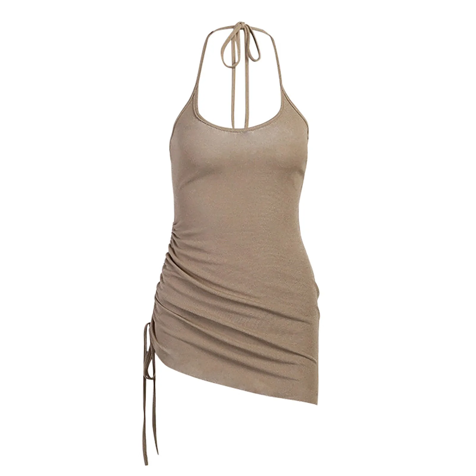 

NEW Low-Cut Sexy Dresses Female 2021 Summer Women Fashion Sexi Solid Color V-neck Leeveless Short Sleeve Sheath Mini Dress