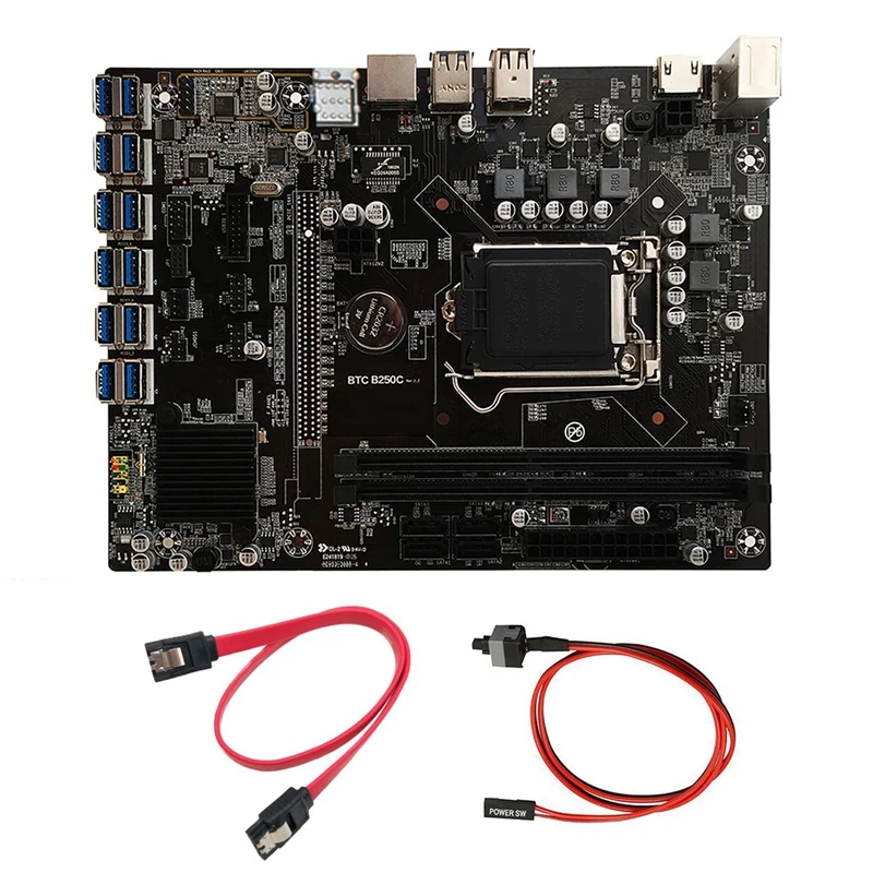 Материнская плата B250C для майнинга BTC с кабелем SATA + коммутационный кабель 12xpcie на