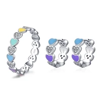 genuine 925 sterling silver rainbow heart jewelry sets dainty zircon stackable ring and small hoop earrings for women girls