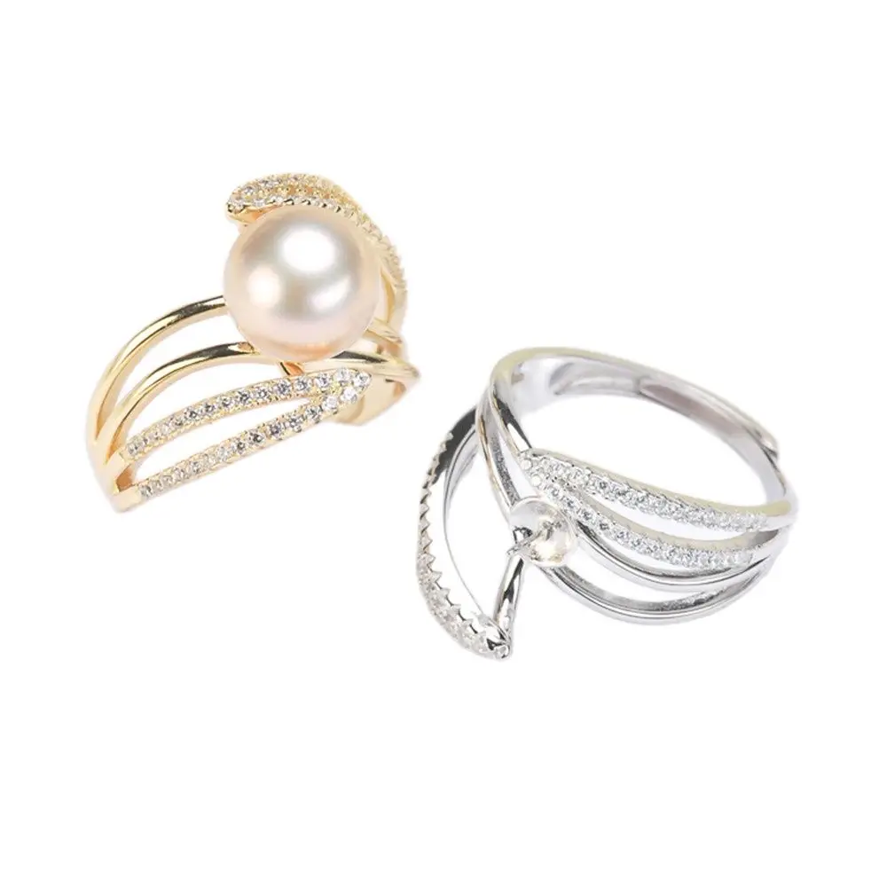 

Pearl Ring Settings, Fashionable Ring Findings, Adjustable Size 925 Silver Ring Jewelry DIY Making No Pearl