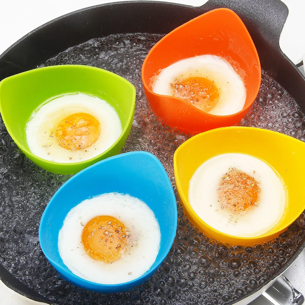 

4pcs Silicone Egg Poaching Poacher Non-Stick Egg Cup Tray Cooking Mold Kitchen Tools Microwave Poached Egg Steamer Kitchenware