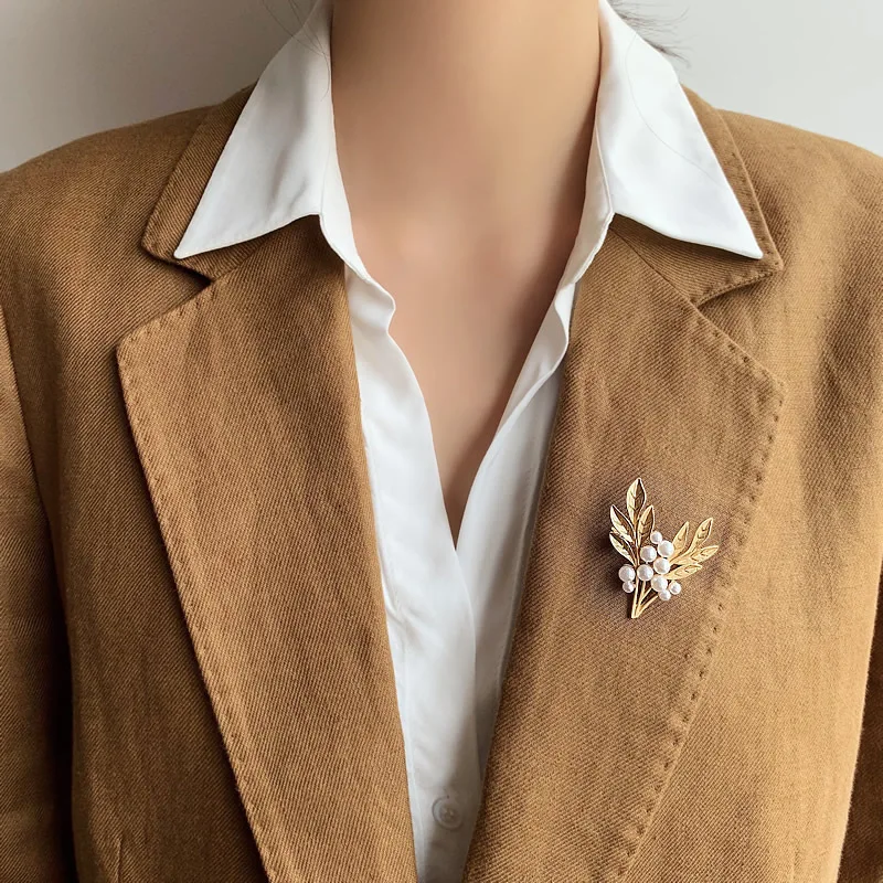 Модная элегантная жемчужная брошь с листьями дизайнерская индивидуальная