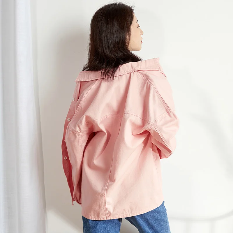 Женская розовая джинсовая рубашка LEIJIJEANS, модная длинная свободная рубашка из денима, модель 9140 большого размера на осень
