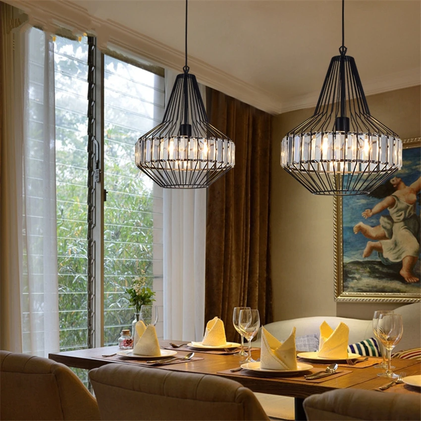 Goede Amerikaanse Vintage Vogelkooi Kristallen Ijzeren Hanglampen Voor Eetkamer Restaurant Bar Cafe Loft Lampen Woonkamer Deco Verlichting