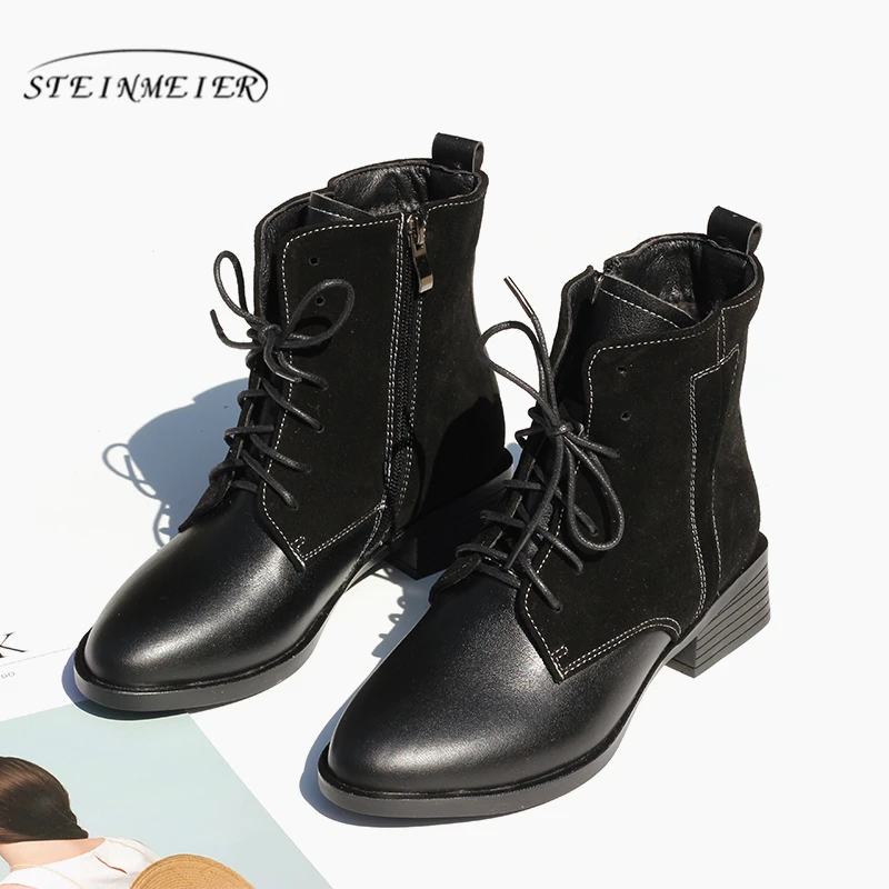 

Women Winter Snow Boots Genuine leather Ankle Spring cheleas boot woman Short Boots 2020 for women boots brown black with fur