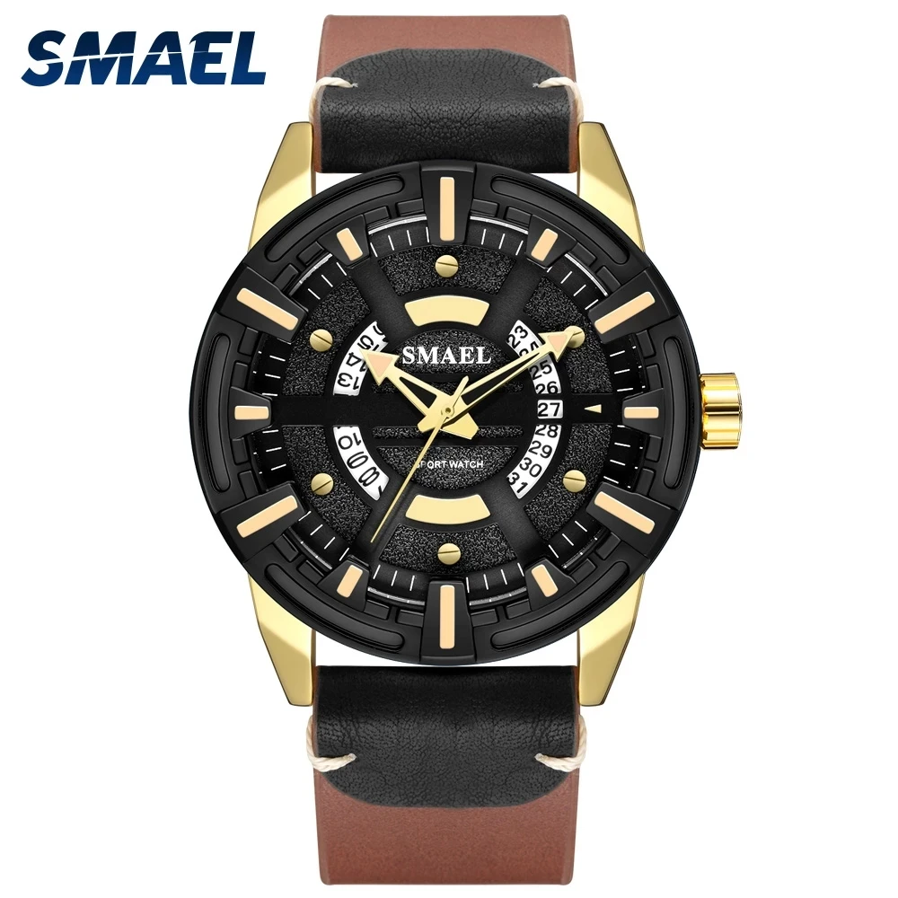 

SMAEL Waterproof and Shatter-resistant Japanese Movement Quartz Men's Watch Automatic Date Update Leather Bracelet
