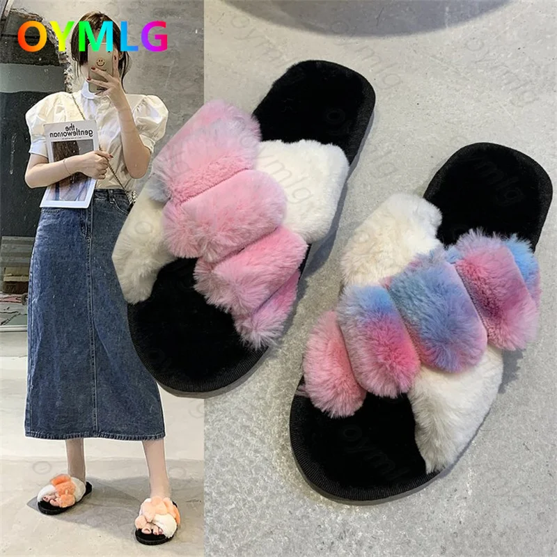 

Женские плюшевые шлепанцы, Симпатичные плюшевые тапки с перекрещивающимися буквами, тапки из хлопка, семь цветов, ins тренд, новинка 2021