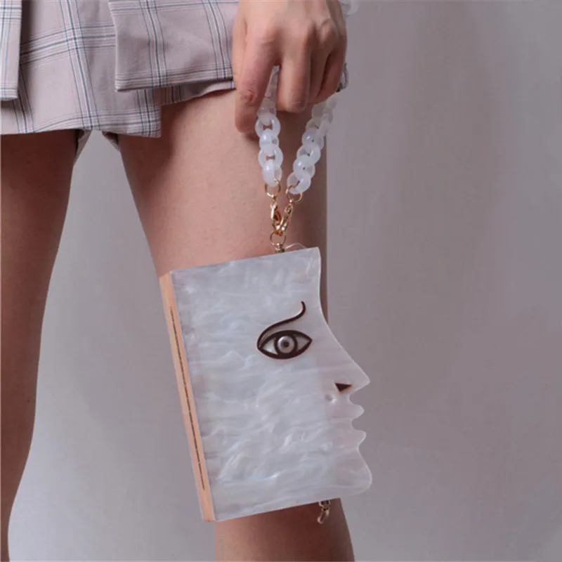 

Half Face Acrylic Wood Women Evening Clutch Bags Mini Women's Shoulder Messenger Bag Personality Women's Handbags