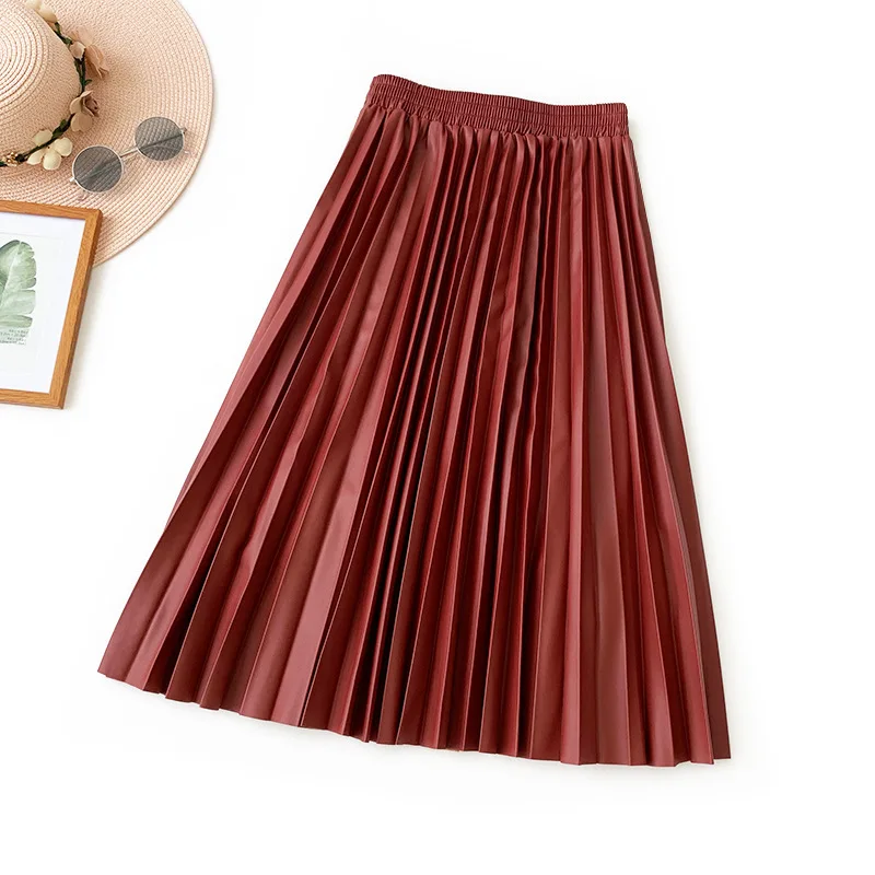 Женская длинная юбка трапеция облегающая универсальная из искусственной кожи с