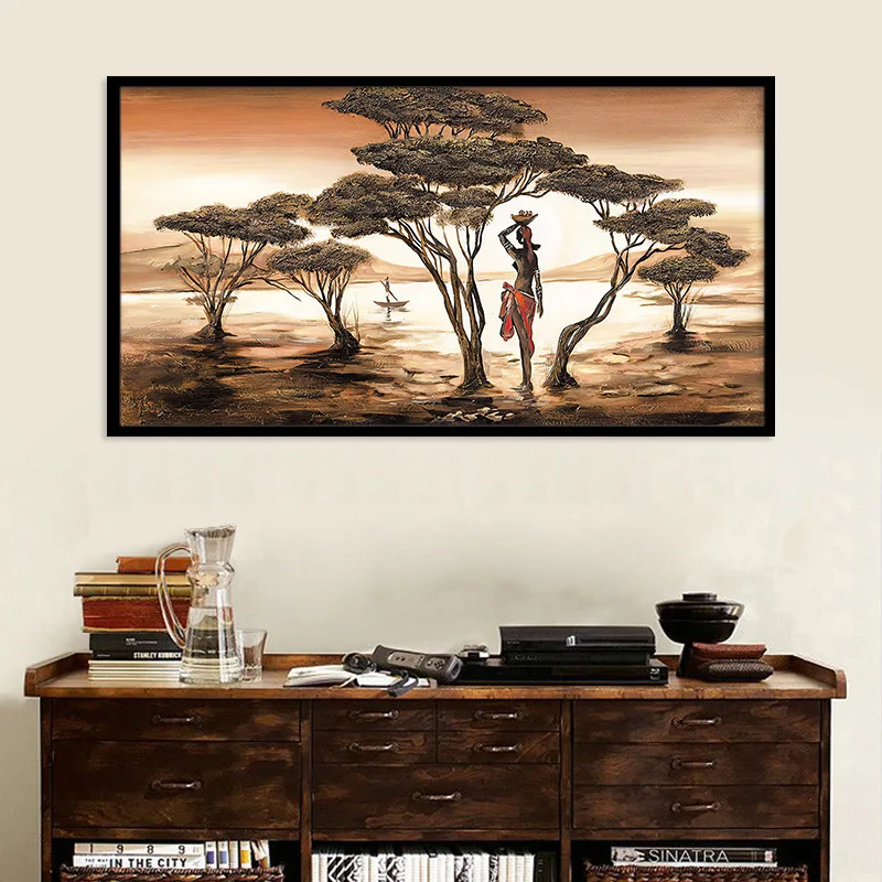 Большая Картина на холсте масляный абстрактный пейзаж современный африканский