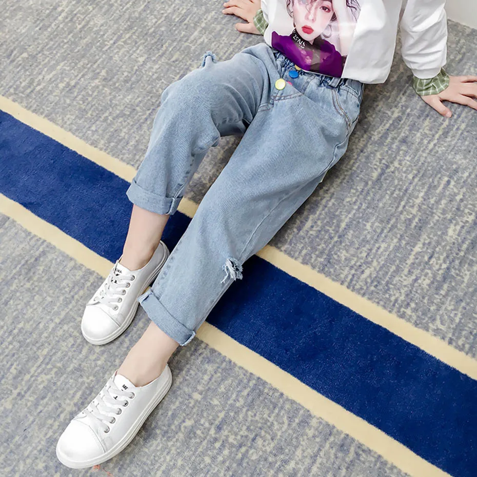 Джинсы для девочек цветные детские джинсы с накладными карманами детская