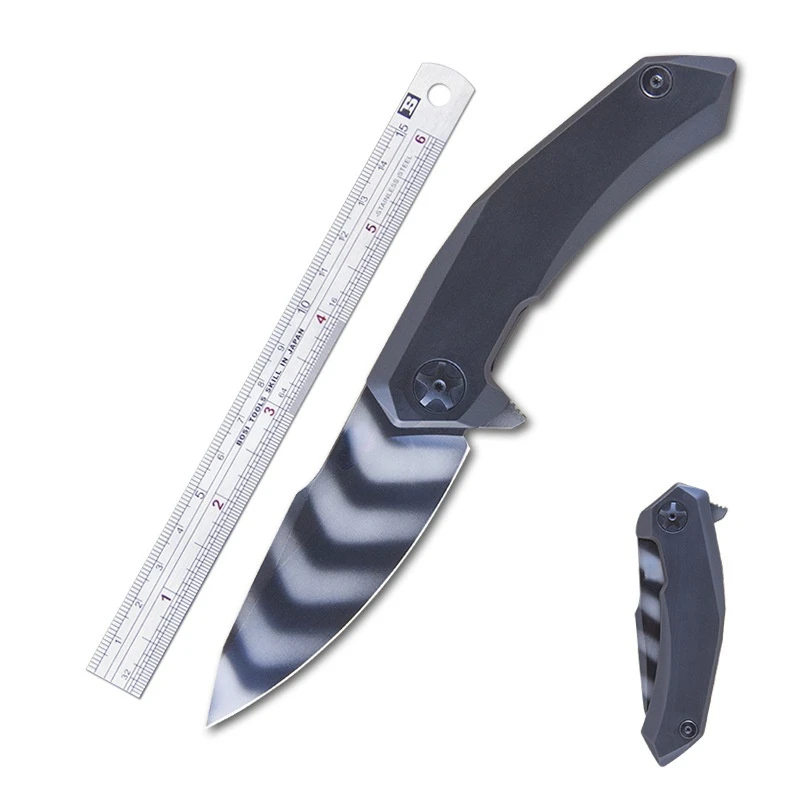 

S90V стальное лезвие титановый сплав (CNC) ручка тигровый узор титановый нож для выживания на природе Складной нож для кемпинга