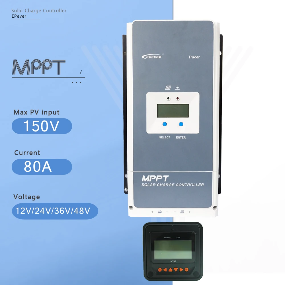 with MT50 MPPT 80A контроллер солнечного заряда 48 В/36 В/24 В/12 В отрицательный наземный аккумулятор Макс 200 в PV VOC регулятор солнечного заряда с ЖК-дисплеем - Цвет: with MT50