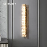 crystal led wall lights cpper foyer bedside tv background wall sconce rectangle home lighting fixtures nordic lamp dropshipping