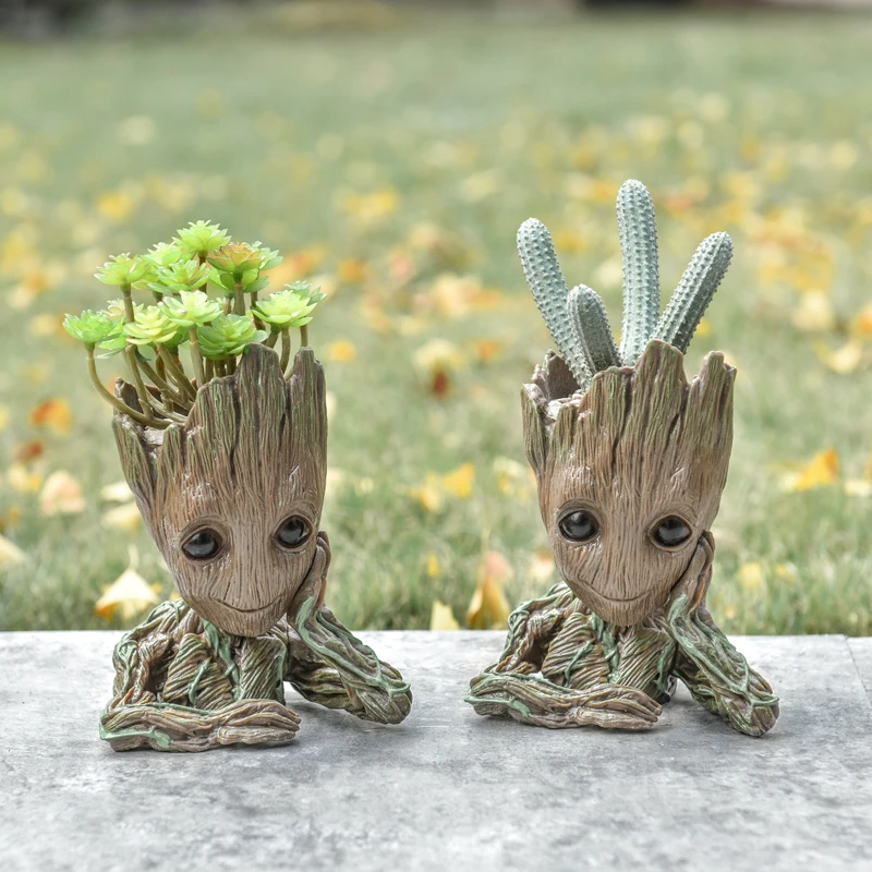 Мини цветочный горшок Groot милая игрушка искусственные горшечные цветы из смолы