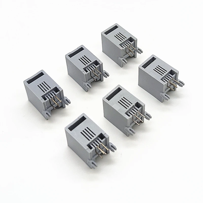 100 шт. RJ11 4P4C женский PCB монтажный модульный разъем/сетевой разъем 4P серый |
