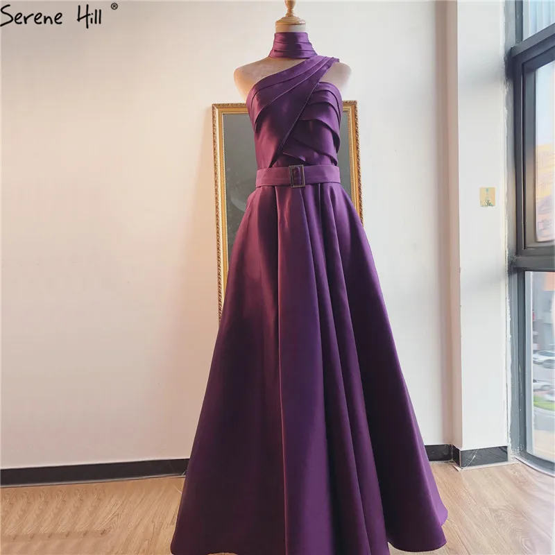 Фиолетовые сексуальные атласные вечерние платья на одно плечо 2021 с высоким