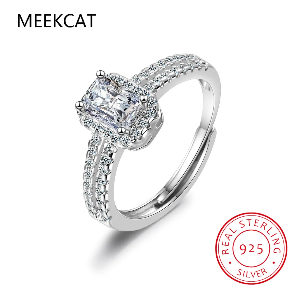 

925 Sterling Silver Emerald Cut Created Moissanite Gemstone Wedding Engagement Diamonds Ring Fine Jewelry Gift Wholesale