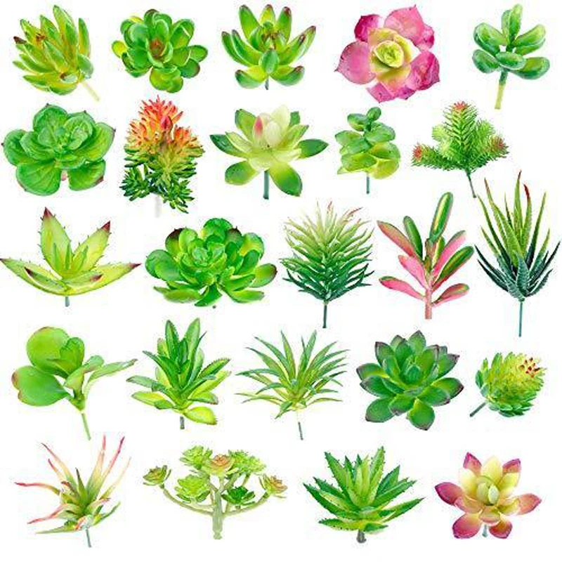 12-24Pcs Artificial Succulents Plant Garden Miniature Fake Cactus Floral DIY Home Fake Succulents Fake Plants Faux Succulents