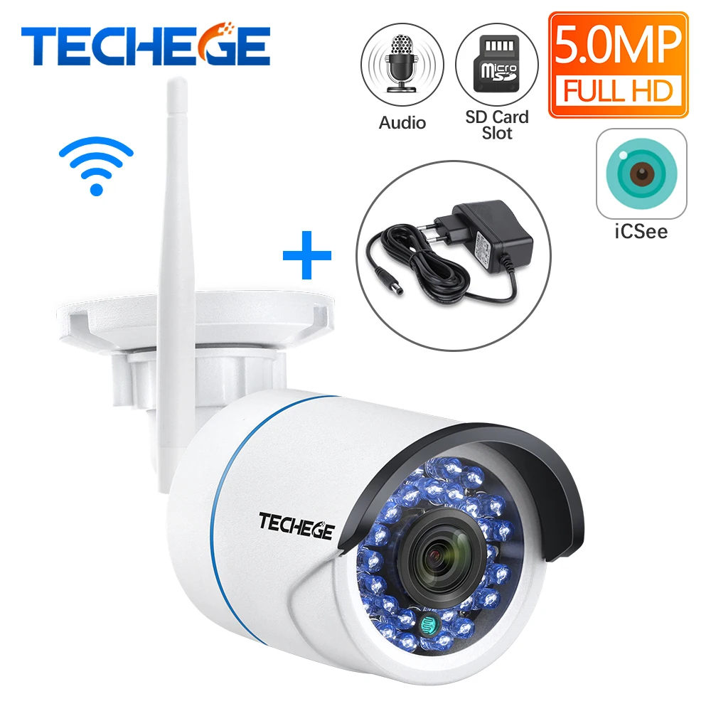 Techege, HD 1080 P, аудио, беспроводная, проводная, ночное видение, уличная, Wifi, IP камера, 2MP, CCTV камера, слот для sd-карты, Макс. 64G w, бесплатный адаптер