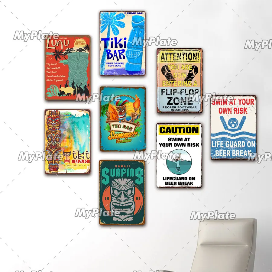 TiKi Bar металлический знак винтажная табличка серфинг Оловянная Настенный декор