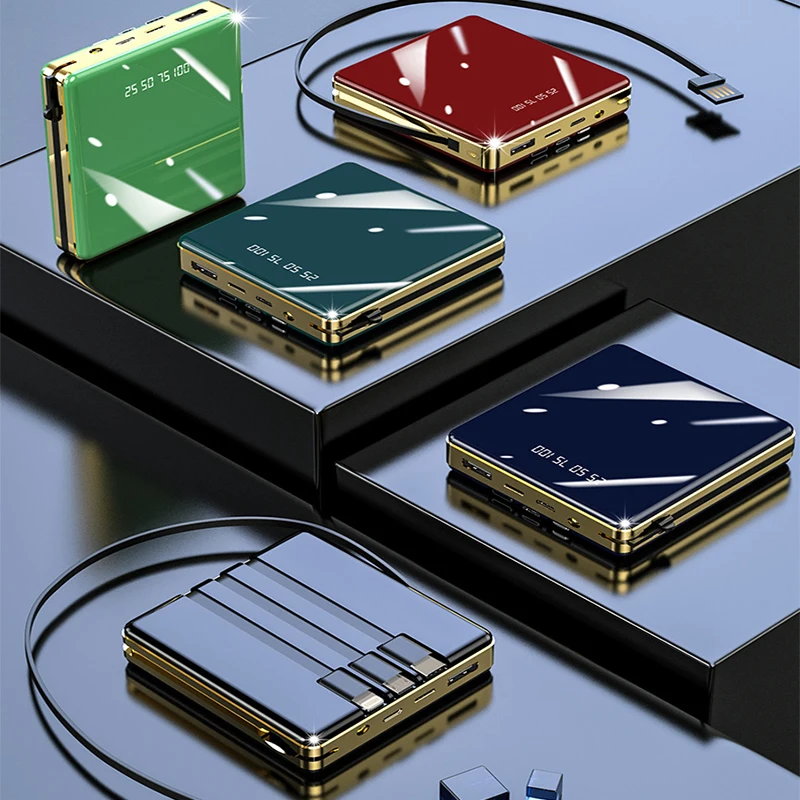 

Компактный внешний аккумулятор на 20000 мАч, портативный внешний аккумулятор для быстрой зарядки со встроенным кабелем, Внешнее зарядное уст...