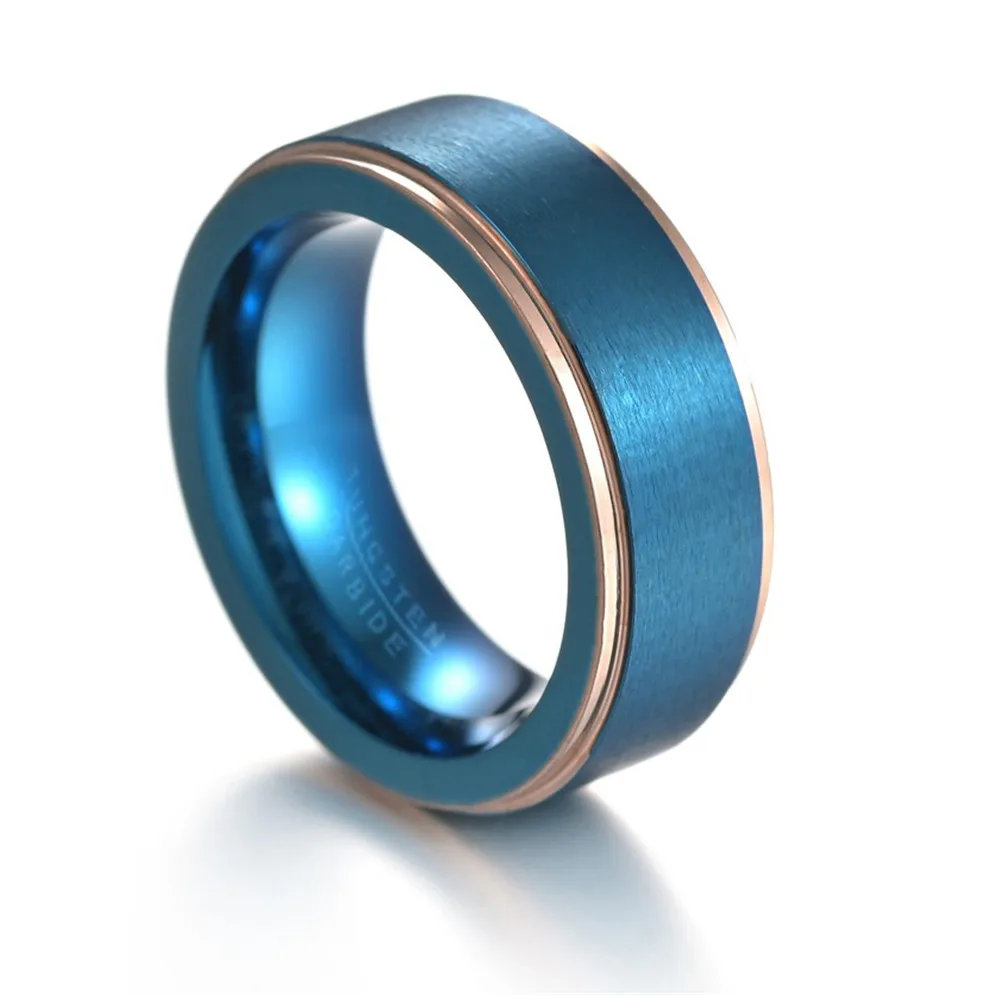 Классическое вольфрамовое Кольцо Золотое синее двухцветное мужское кольцо не