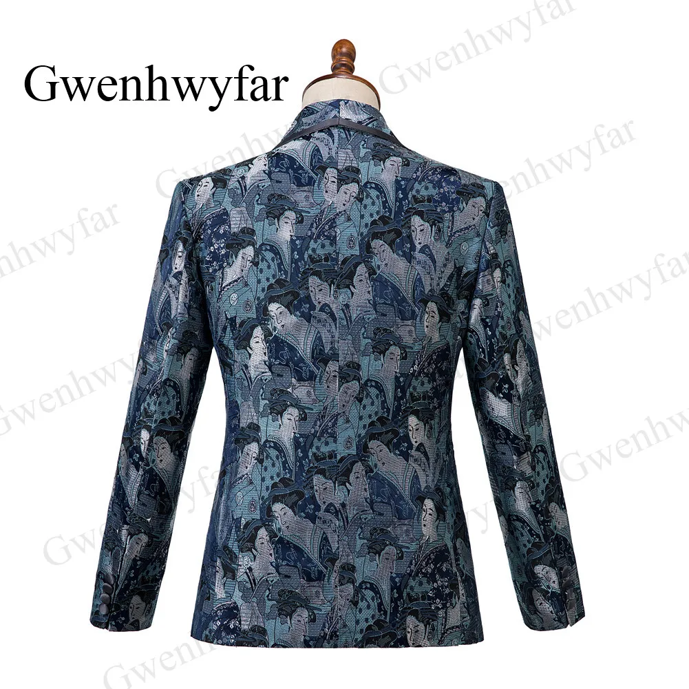 Мужские костюмы Gwenhwyfar темно-синего цвета осень 2019 банкетная серия узоры с
