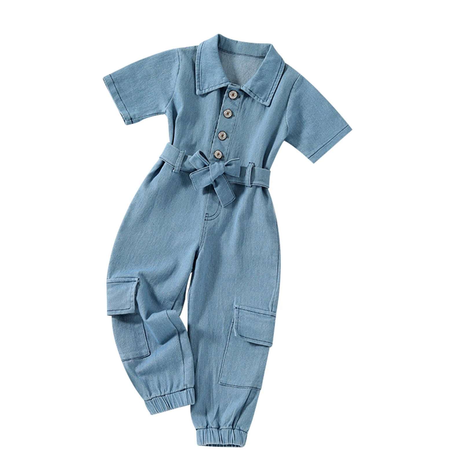 

Kids Toddler Girl Baby Jumpsuit Newborn Solid Color Short-sleeved Denim Rompers Summer Casual Clothes