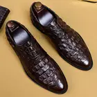 Мужские классические туфли ручной работы в итальянском стиле, натуральная кожа, крокодиловый принт, коричневые, черные, на шнуровке