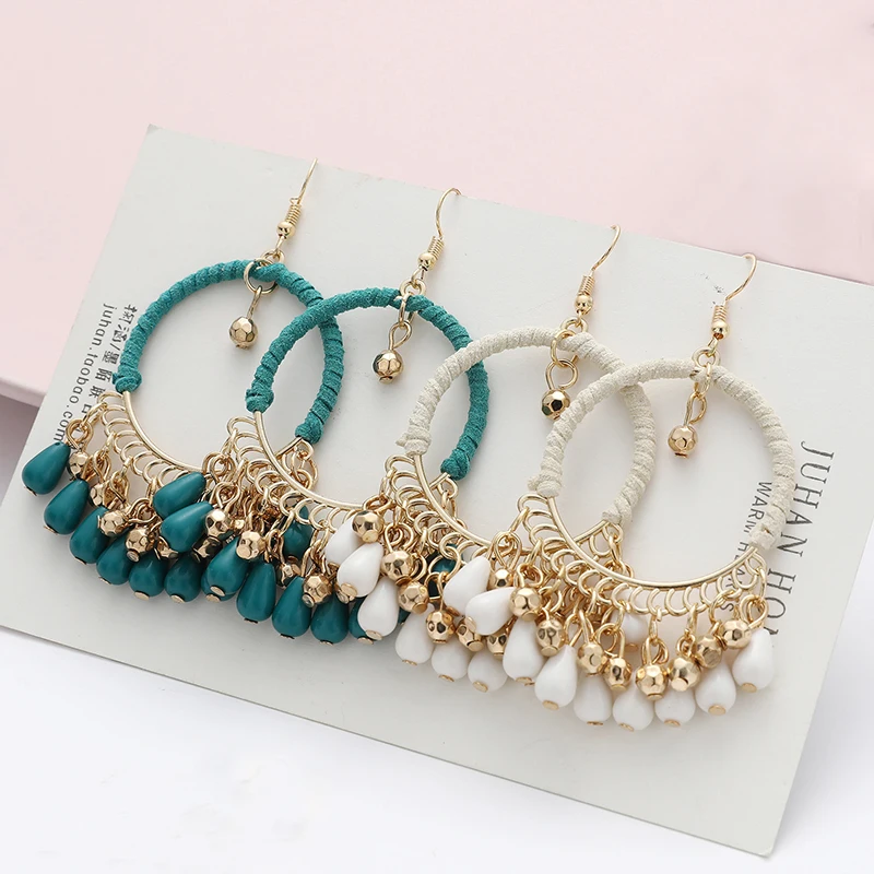 

Vintage Bohemian Beads Handmade Drop Earrings For Women Big Statement Rope Wrap Gold Color Hoop Boho Dangle Earrings Jewely Gift