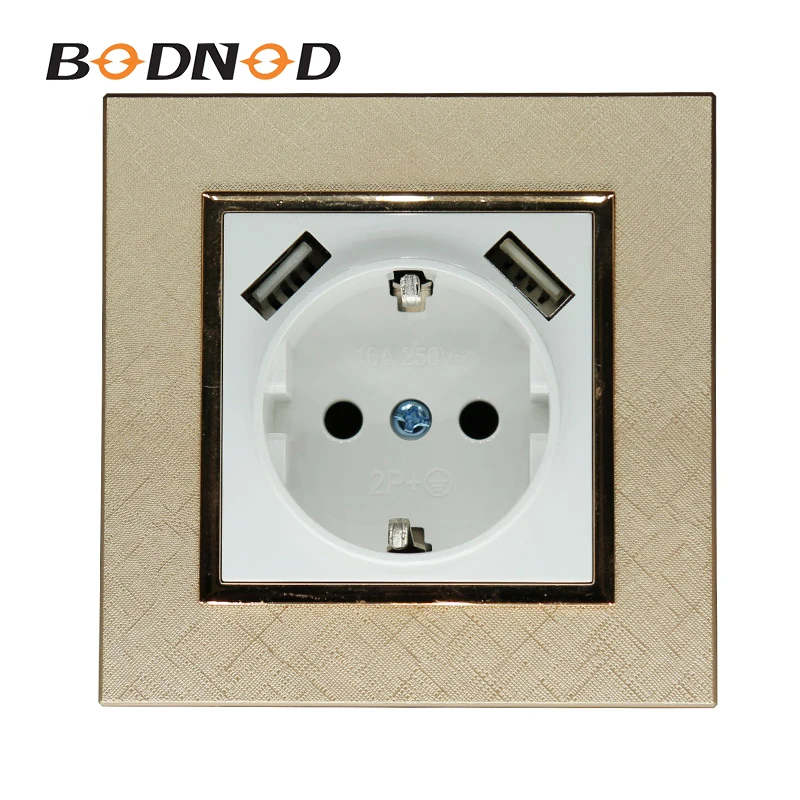 2USB порт 5В 2А еврп штепсельные розетки с заземлением матовый золотой пластиковый