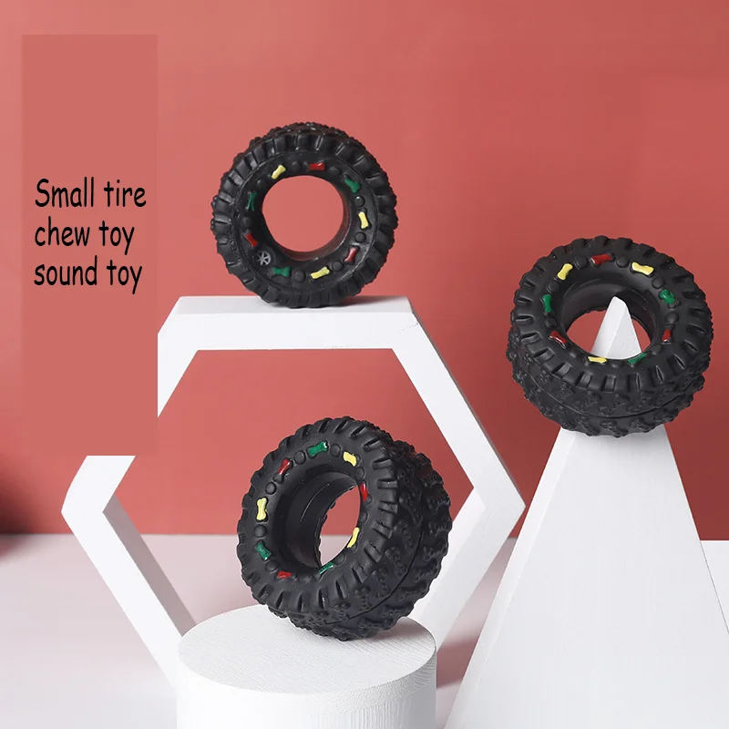 

Black Small Classic Simulation Car Accessories Toys Dog Toy Tire Shape Bite Resistant Vinyl Sound Squeaky Play Toy For Training