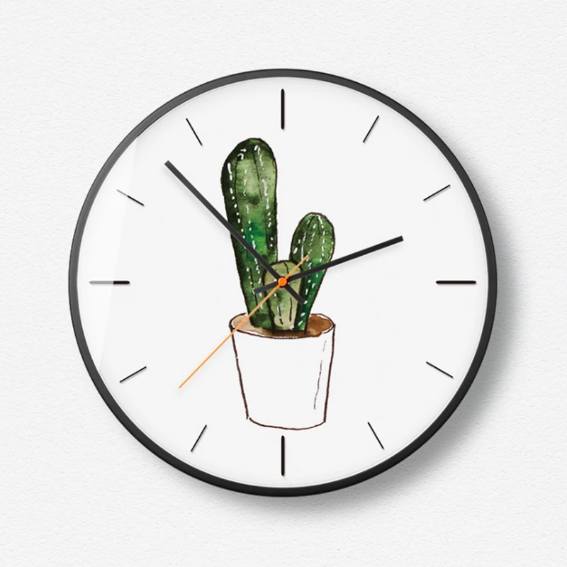 Настенные часы С КАКТУСОМ зеленые креативные кварцевые металлические