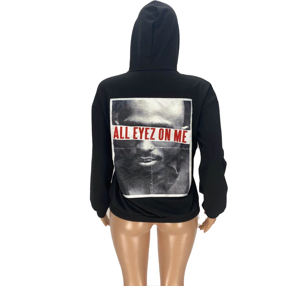 

Women Long Sleeve Hoodies Autumn Winter Ladies Letter Print Solid Hooded Street Style Loose Pockets Sweatshirt Sudadera Mujer