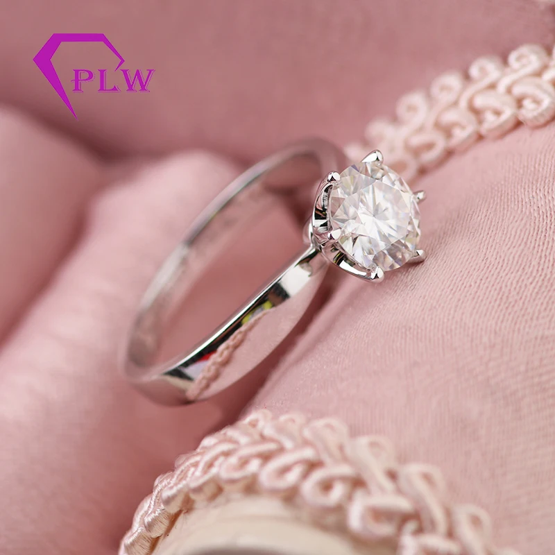 Обручальное кольцо SOLITAIRE 6 зубец 1 карат VVS D Круглый 18 K Белый Золотой для LADIES'GIFTS и