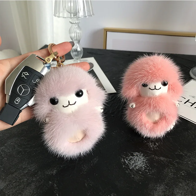 Прекрасный натуральный мех норки Брелок Овечка шнурки брелок ручной работы для