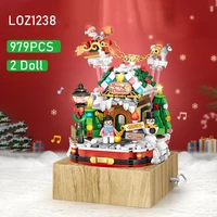 979pcs loz mini architecture blocks loz 1237 1238 merry christmas house tree building blocks bricks toy kids xmas music box gift