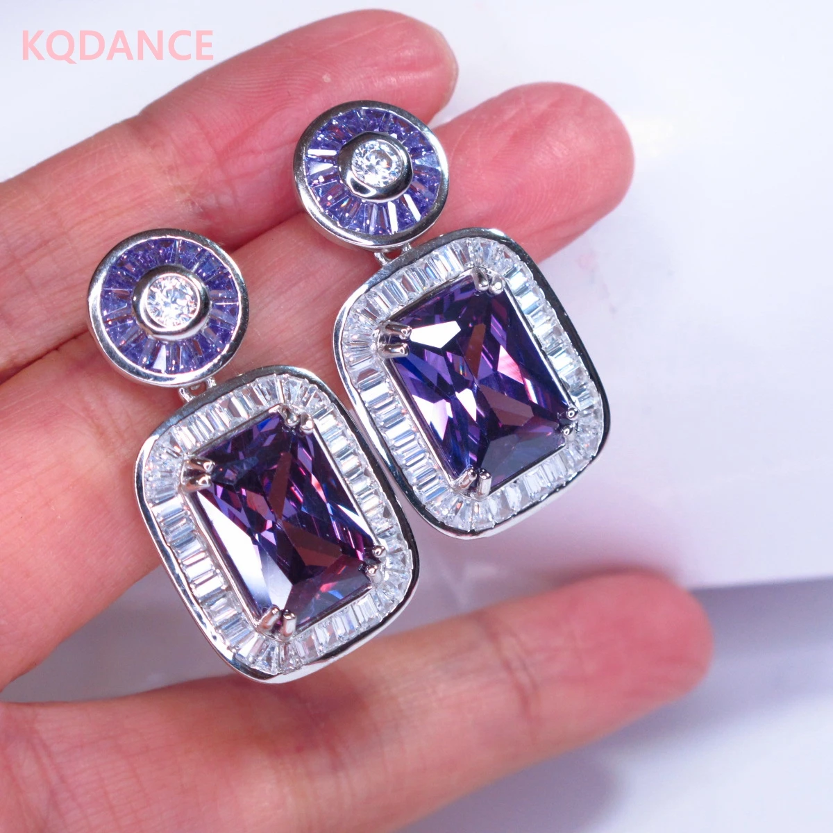 

KQDANCE 100% 925 sterling silver with Purple Simulated Amethyst Gemstones Moissanite Diamonds Long Tassel Earrings Fine Jewelry