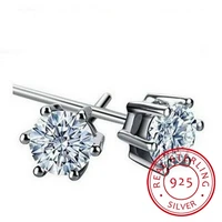 925 sterling silver earrings classic six claw zirconia stud earrings for women men oorbellen boucle doreille s e34